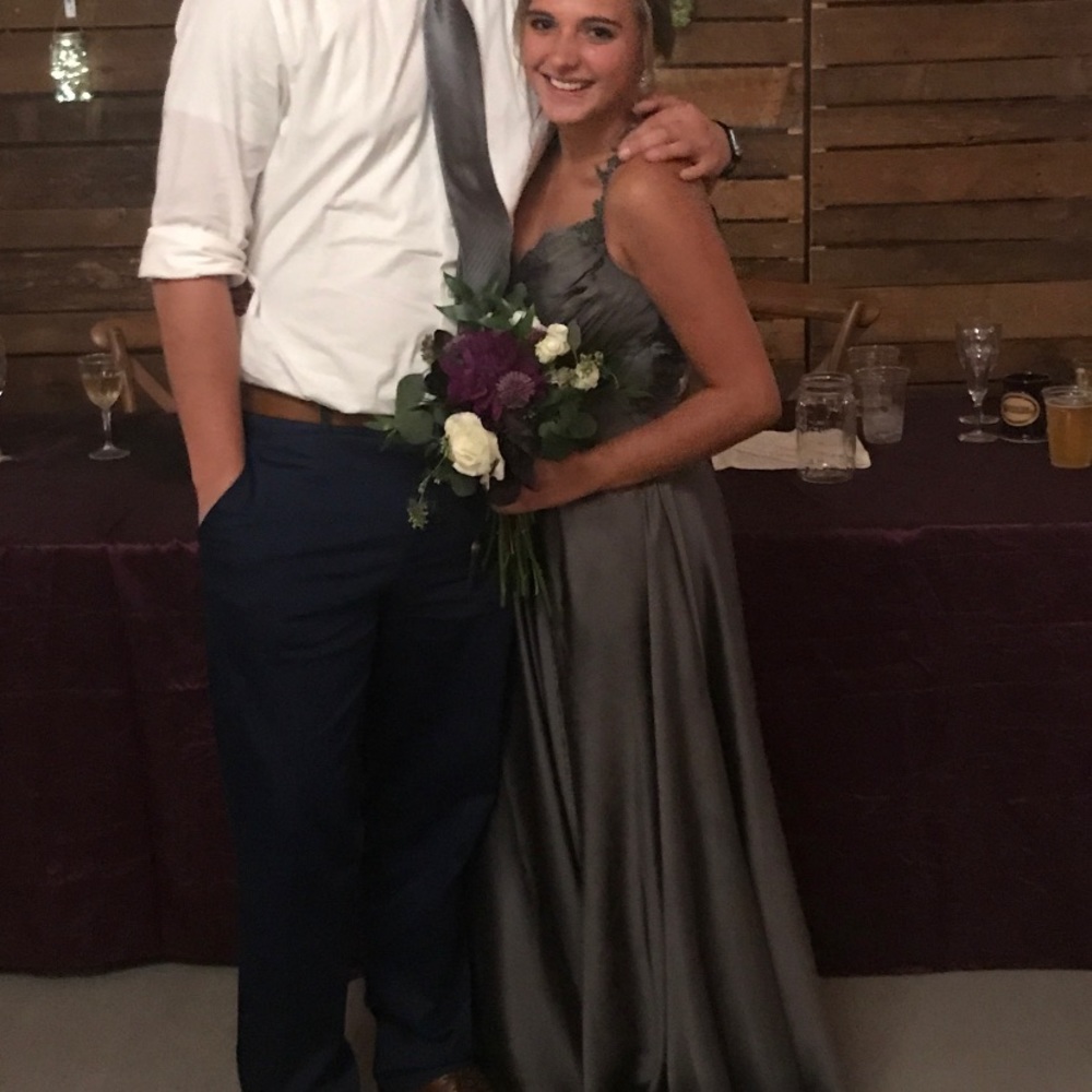 Belsoie Silver Satin Bridesmaids Dress